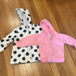 18 month girl bundle - polka dot rain jacket w adorable bow and vtg pink hoodie